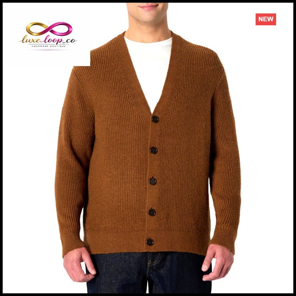 Men's Relaxed Fit‎ Cotton Blend Cardigan, Ribbed V-Neck Layering Sweater